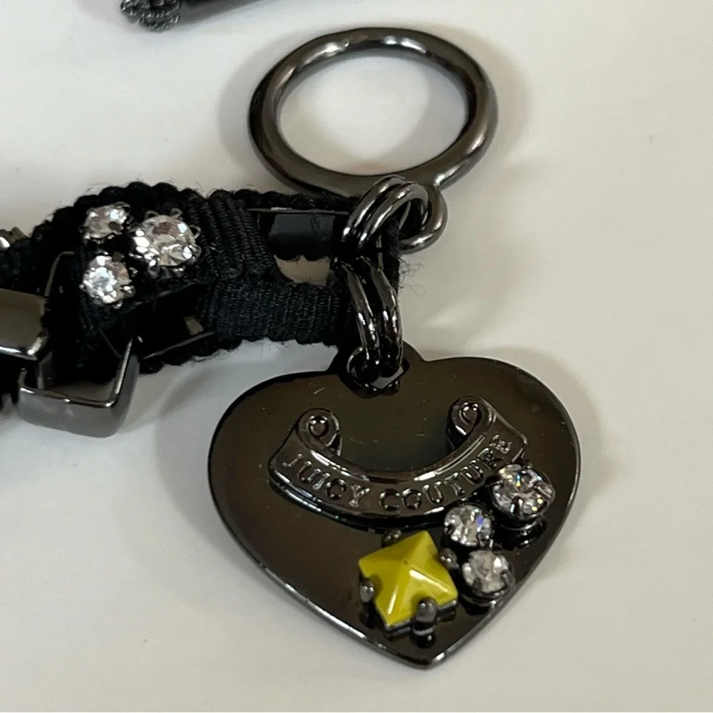NWOT Juicy Couture Hematite Toggle Bracelet w/ Ribbon, Crystals, & Neon Studs